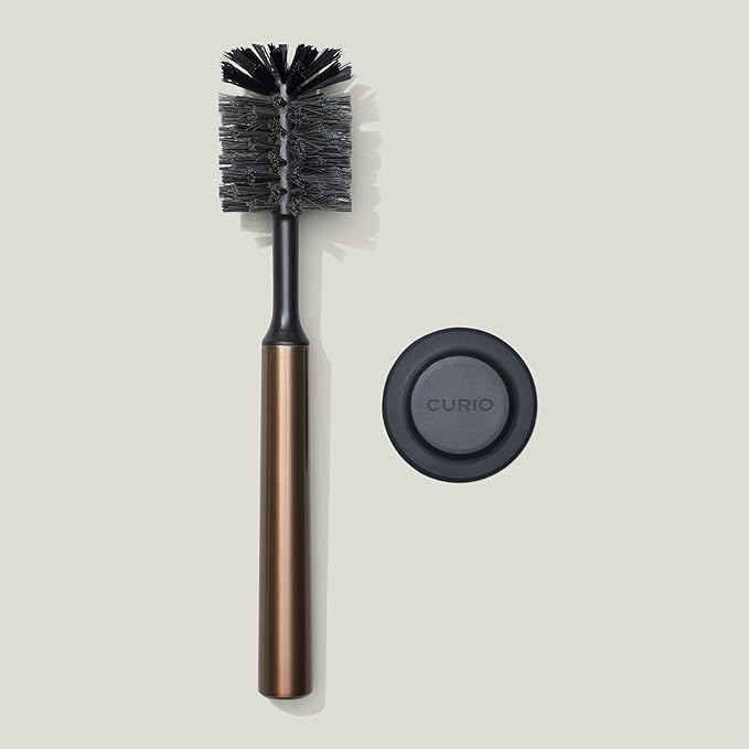 Ionic Bottle Brush Magnetized to Stand Upright Stainless Steel with Replaceable Head Bronze