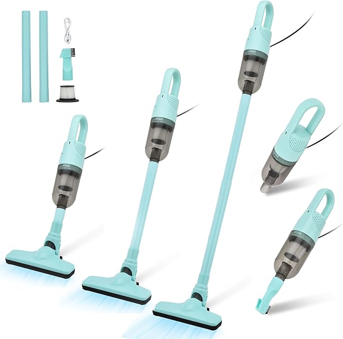 Handheld Vacuum CleanerUltra-Lightweight Mini Portable Vacuums for Home 6 in 1 Stick Vac Cleaners for CarPet HairCarpet（Green Corded