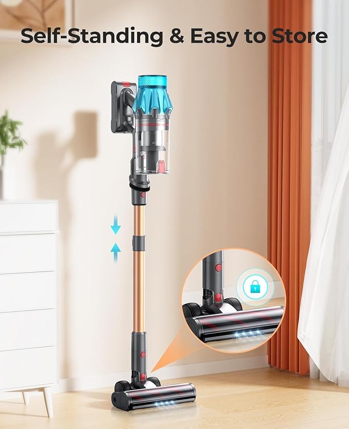 Cordless Vacuum Cleaner 550W/45Kpa Stick Vacuum Cleaners 60 Mins Max Runtime with Charging Dock Self-Standing Handheld Vacuum with Touch Display 6-in-1 Vacuum Cleaner for Carpet/Hard Floor/Pet Hair