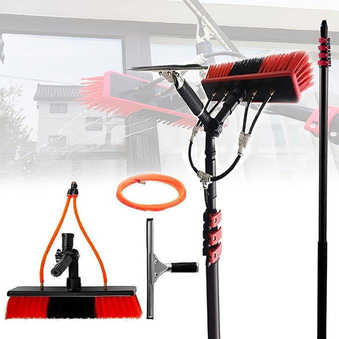 39 FT Water Fed Pole KitLength Water Fed Brush20m Water Pipe Cleaning SystemOutdoor Window Cleaner Window Cleaning Toolfor Caravan Solar Panel Deck35CM Brush HeadAdjustable Long Pole24FT/7.2M