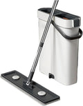Hand Free Flat Mop 40cm Spin Floor Cleaner Combo Set with Bucket Washable Microfiber Wet Dry Bathroom Toilet Home Mops(40cm Bucket-4-Mop)