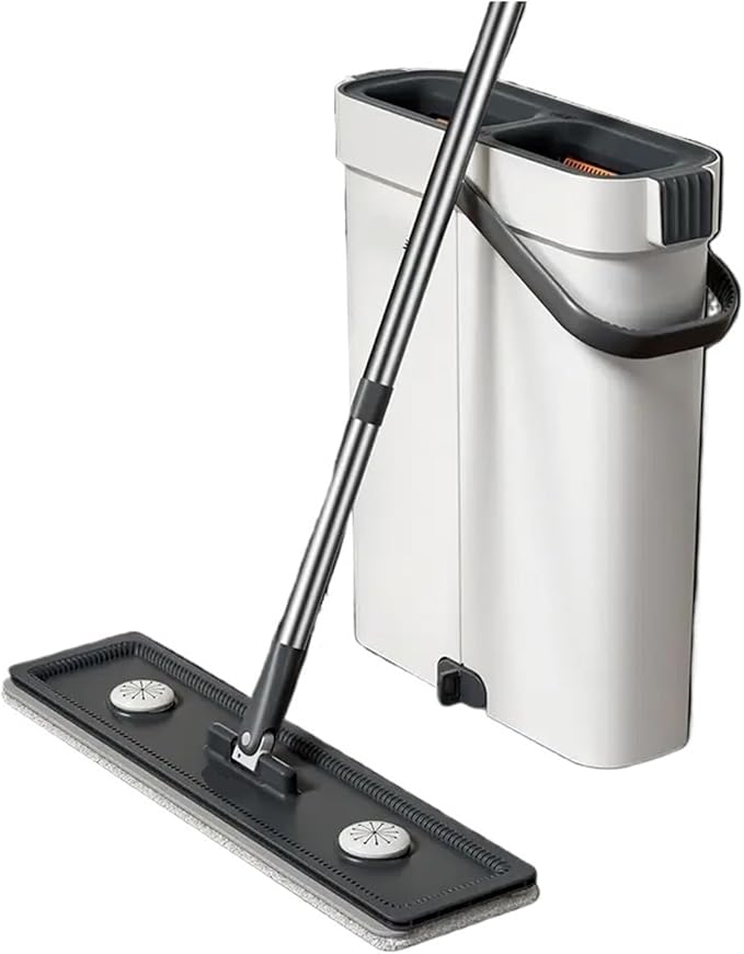Hand Free Flat Mop 40cm Spin Floor Cleaner Combo Set with Bucket Washable Microfiber Wet Dry Bathroom Toilet Home Mops(40cm Bucket-4-Mop)