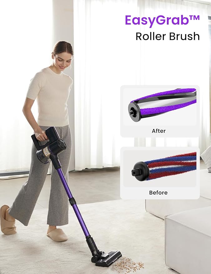 Vexilar V8PRO Cordless Vacuum Cleaner for Home - 25Kpa Stick Vacuum with Self Standing Design Max 35Min Runtime 6 in 1 Lightweight Vacuum for Hardwood Floors and Carpet Pet Hair(Violet)