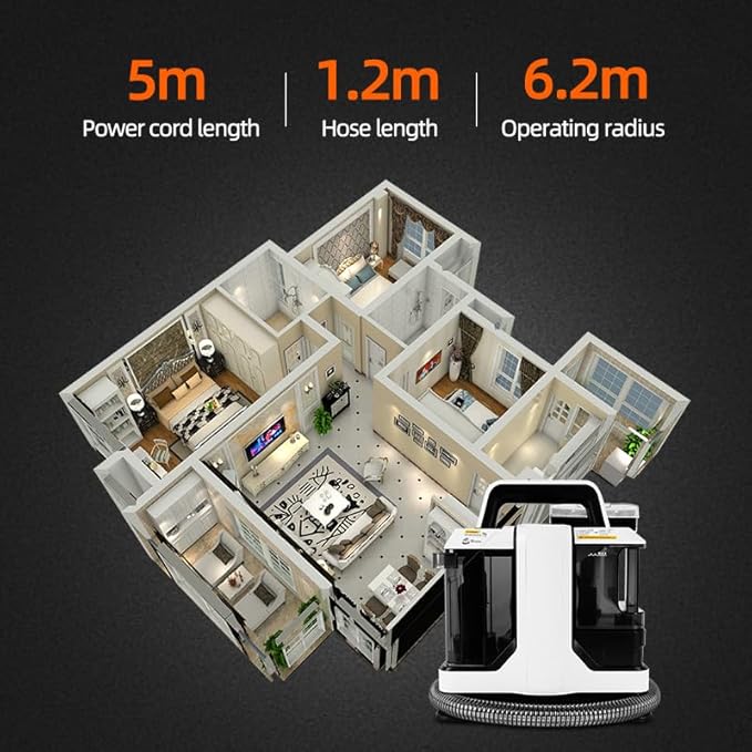 espidoo 450W Carpet Cleaner Machine: 11Kpa Strong Suction with Dual Brushes &amp Transparent Tanks - Portable Multi-Surface Cleaner for Pet Hair &amp Stains in Apartments