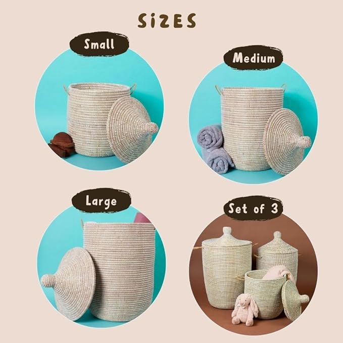 Basket Set for Laundry Toys and Blankets White Set of 3pcs