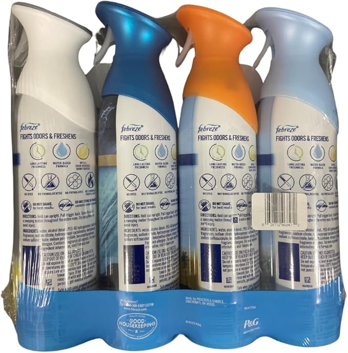Febreze Air Effects Odor-Eliminating Air Freshener Linen &amp Sky Hawaiian Aloha Ocean Heavy Duty Kitchen Odor Eliminator Fresh Lemon 8.8 oz. Aerosol Can Pack of 4