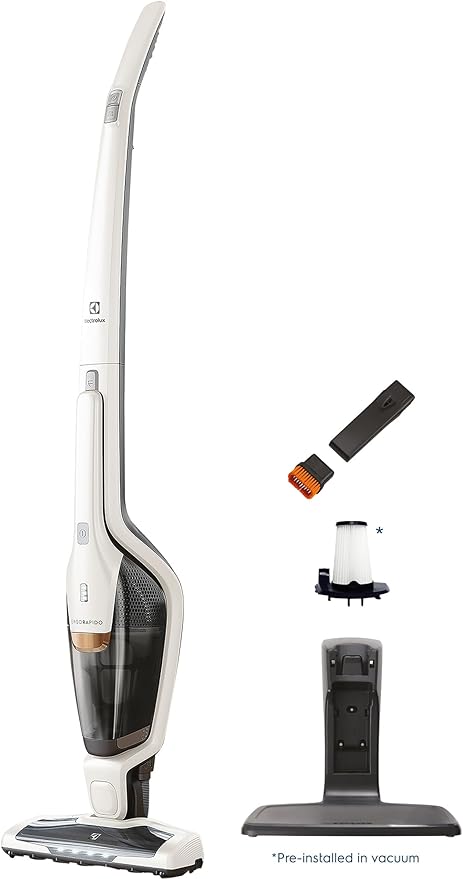 Electrolux Ergorapido Cordless 2-in-1 Vacuum Cleaner with High Suction Power and 180° EasySteer Mobility 48-Minute Run Time 2 Power Modes Satin White