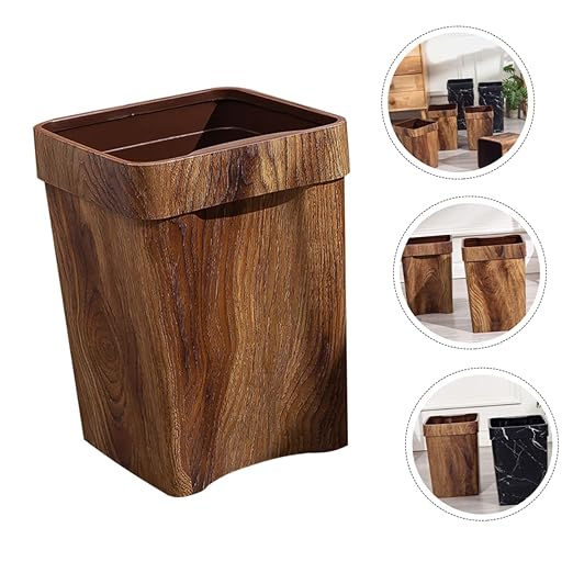 Heavy Duty Trash Can Wood Grain Multi-Function Waste Basket for Home Office
