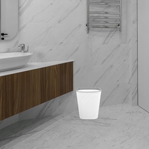 NUOBESTY Large Capacity Trash Can Plastic Garbage Bin with Press Ring for Secure Trash Bag Placement Small White Wastebasket for Home Office Kitchen Bathroom Living