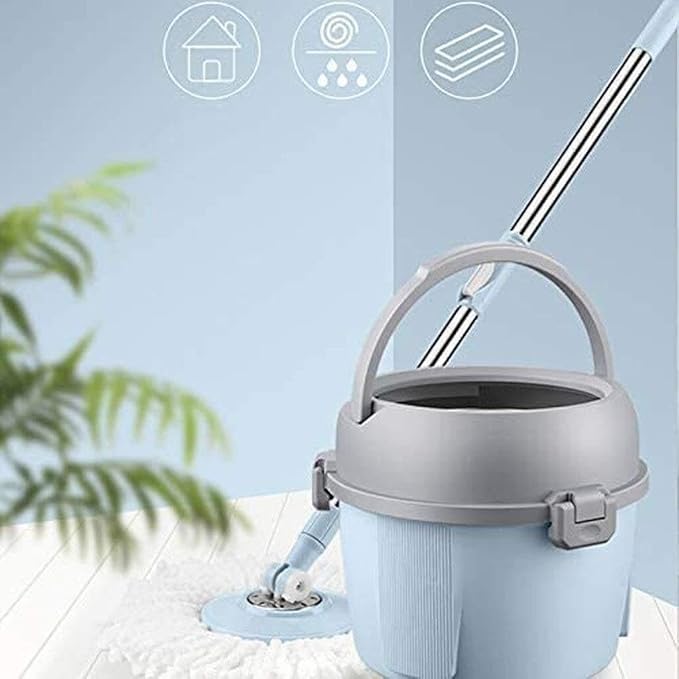 360° Rotary Microfiber Mop Floor Cleaning System with Stainless Steel Rod Adjustable Handle and Washable Pads for Hardwood Tile &amp Laminate