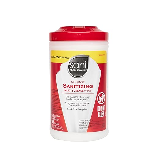 PDI Sani-Professional Sanitizing Wipes No-Rinse Multi-Surface Cleaning for Food Contact Surfaces Kitchens Restuarants Tables 95 Large 7.75 x 9 Count per Canister Pack of 6