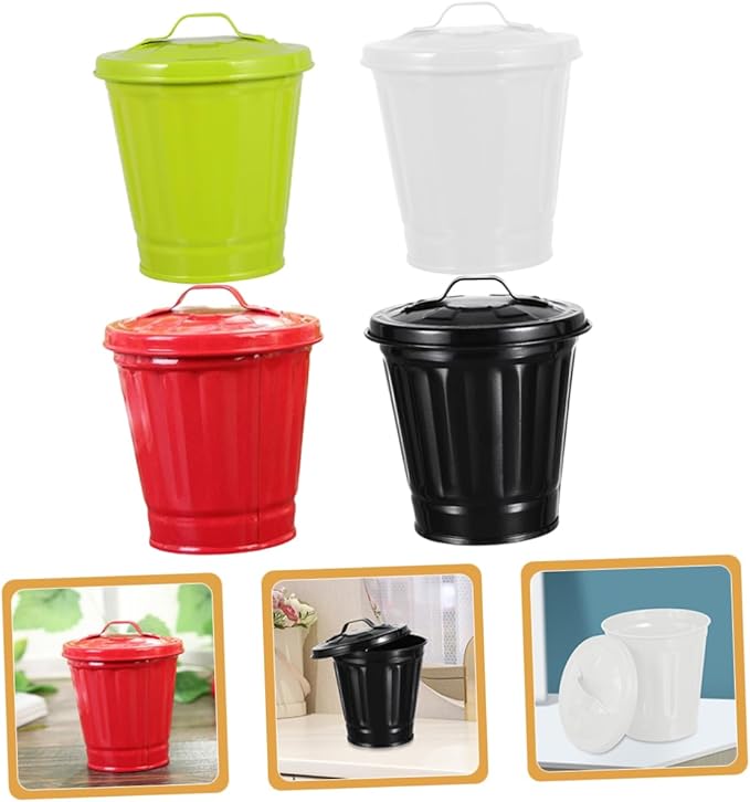4Pcs Decorative Trash Can with Lid Cute Small Garbage Bins for Desk Bedroom and Living Room Convenient Rubbish Bins and Stylish Wastebasket and
