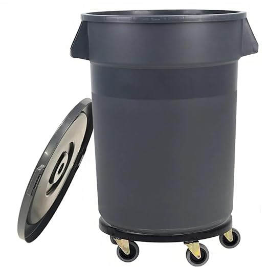 32 Gallon Outdoor Trash Can with Wheels Rolling Trash Can with Lid &amp Sturdy Handle Commercial Round Trash Cans Outdoor Garbage Can for Kitchen Garage Backyard and Patio (32 Gallon 1 Pack)