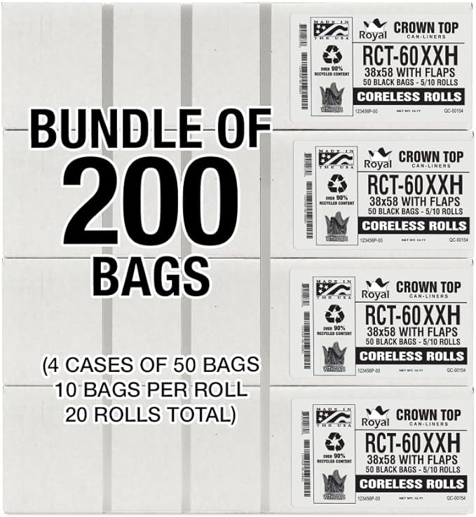 Aluf Plastics 55 Gallon Trash Bags Heavy Duty - (Huge 200 Pack) - 2.0 MIL Thick (equiv) - 38 x 58 - Garbage Bags for Toter Contractors Lawn Leaf Commercial Kitchen Industrial
