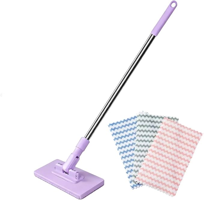 Zero Touch Mini Mop-Snap Grip Mini Mop360°Rotating Head Retractable Gap Dust Cleaner Flat Mops with Locking Head for Kitchen Bathroom Floor Wall (Purple 10 Cloths)