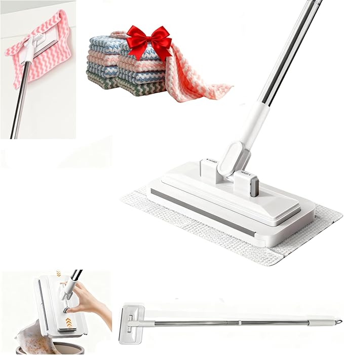 Snap Grip Mini Mop No-Touch Automatic Gripping Mopa Desechable para Polvo Mini Lazy Dust Mop &amp Sweeper Mops for Dry Wet Disposable Pads Multi Surface Floor Cleaning (1 mop + 10 Cloths)