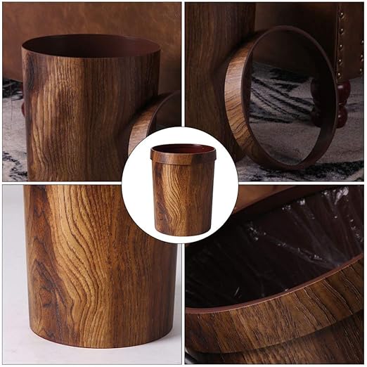 LIFKOME Wood Trash Can Round Wooden Wastebasket Rustic Wastebasket Bin for Home Office Kitchen 4.3 Gallons 25 X 31.5 CM