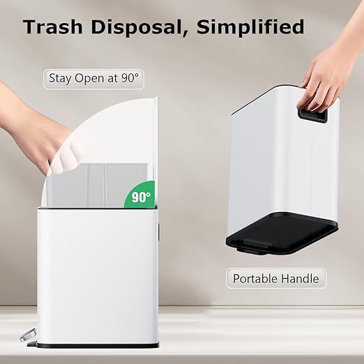 Small Bathroom Trash Can with Lid Soft Close 1.3 Gallon Garbage Can Step Pedal Stainless Steel Wastebasket Slim Trash Bin for Office Bedroom Toilet Live Room (White)