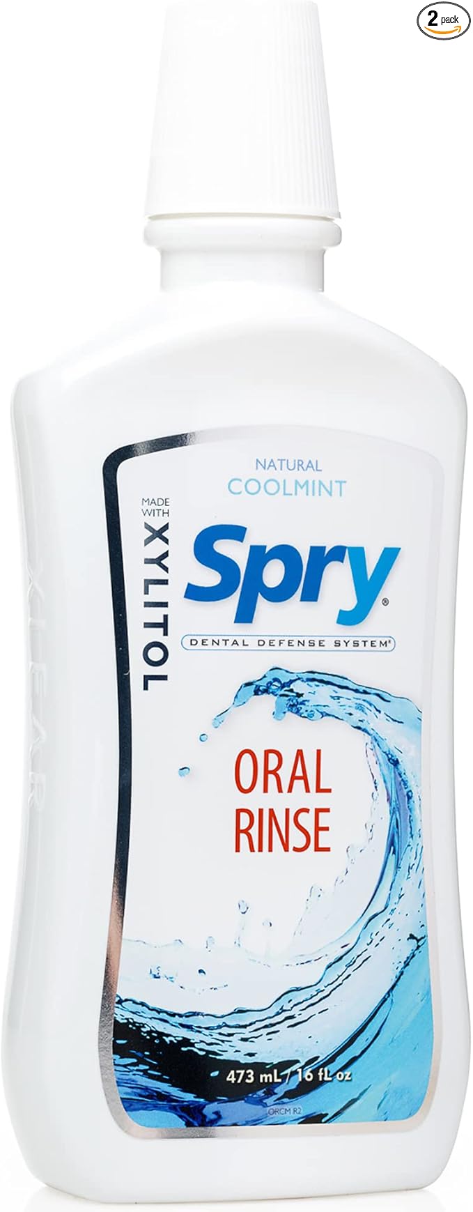 Spry Natural Xylitol Mouthwash Fluoride Free with Enamel Support Gentle Alcohol Oral Rinse Non-GMO Coolmint - 16 fl oz (Pack of 2)