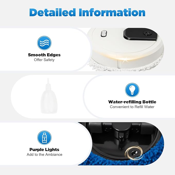 Automatic Mopping Machine Wet and Dry Mopping Robot with Spray FunctionPet Hair Pickup Lightweight Mopping Device for Home Kitchen Bedroom (9.8inch)