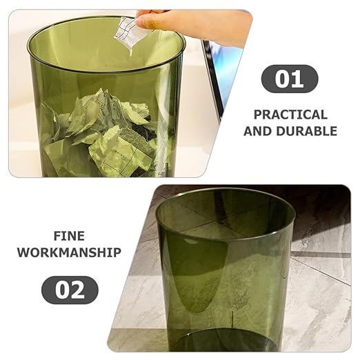 Large Capacity Trash Can Garbage Bucket Plastic Wastebasket for Home Office Open Lid Green Round Multi-Function Trash Bin for Living Room Kitchen