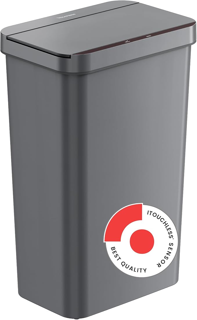 iTouchless Prime 13.2 Gallon Sensor Trash Can Durable Dent-Proof Construction Slim and Space-Efficient Automatic Bin Great for Kitchen Home Office Business Garage Gray Color Plastic