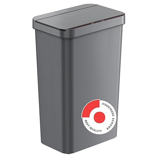 iTouchless Prime 13.2 Gallon Sensor Trash Can Slim and Space-Saving Durable Dent-Proof Construction Automatic Bin Great for Kitchen Home Office Business Garage Gray Color Plastic