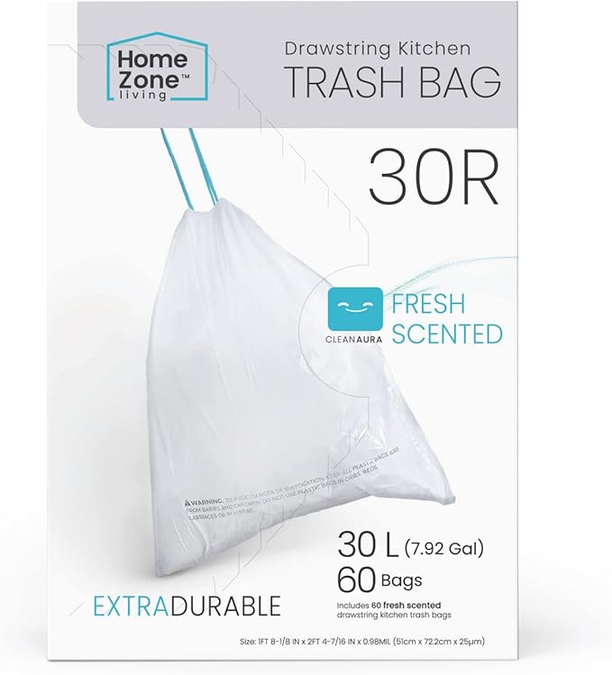 Home Zone Living Kitchen Trash Bags 60 Count 8 Gallon 30 Liter Code 30R and 60 Count 5.3 Gallon 20 Liter Code 20R