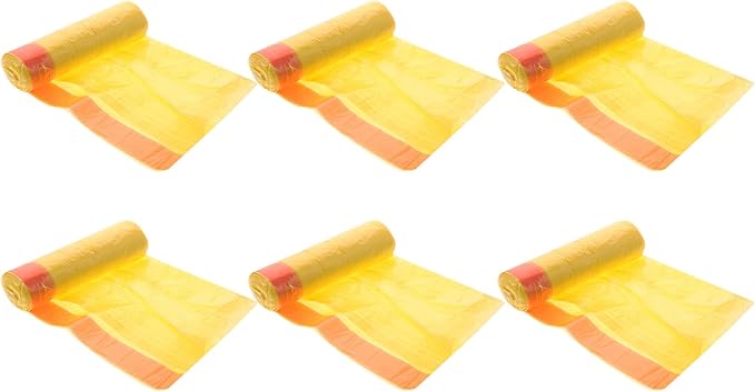 Disposable Drawstring Trash Bags 150pcs (10 Packs) Yellow Plastic Rubbish Bags with Handles for Household Waste Organizer and Kitchen Use