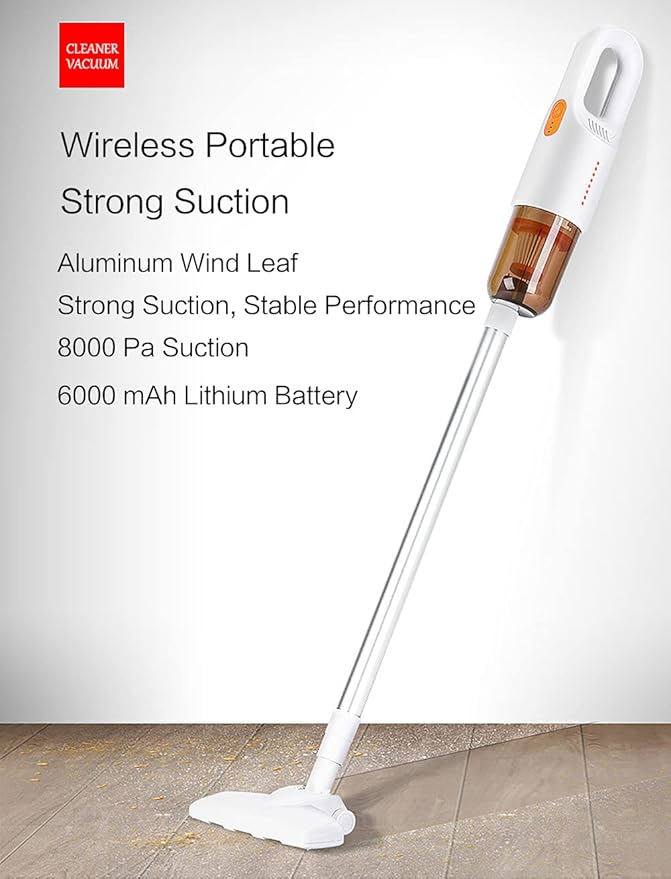 Light Weight Cordless Stick Vacuum Cleaner Powerful Suction Handheld Upright Rechargeable Cordless Vacuum Cleaner with HEPA Filter Stick Vacuum for Pet Hair Hardwood Floors Carpet (White)