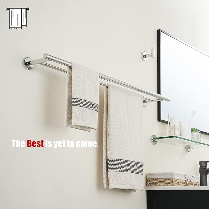 JQK Double Bath Towel Bar 33 Inch 304 Stainless Steel Thicken 0.8mm Towel Rack for Bathroom Towel Holder Polished Chrome Wall Mount Useable Length 30 Inch TB100L30-CH