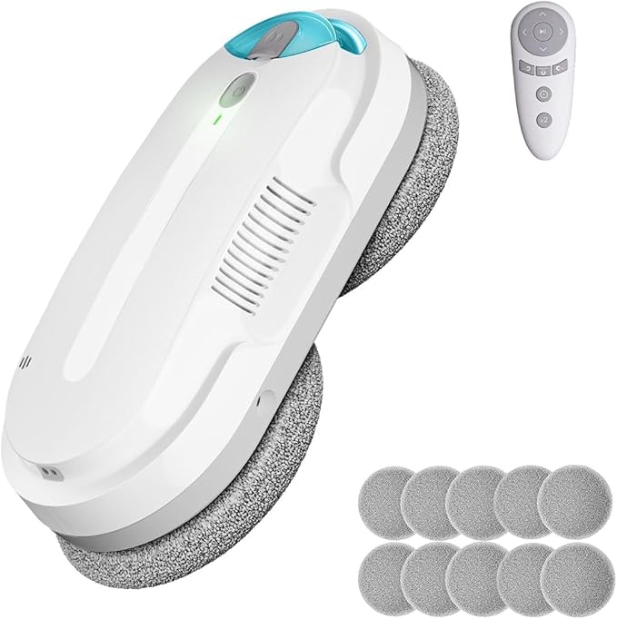 Smart Window Cleaning Robot with bidirectional ultrasonic Spray &amp 85ml Tank - Automatic Edge Detection 2400-3200pa Strong Suction Anti-Drop Protection for Effortless Cleaning