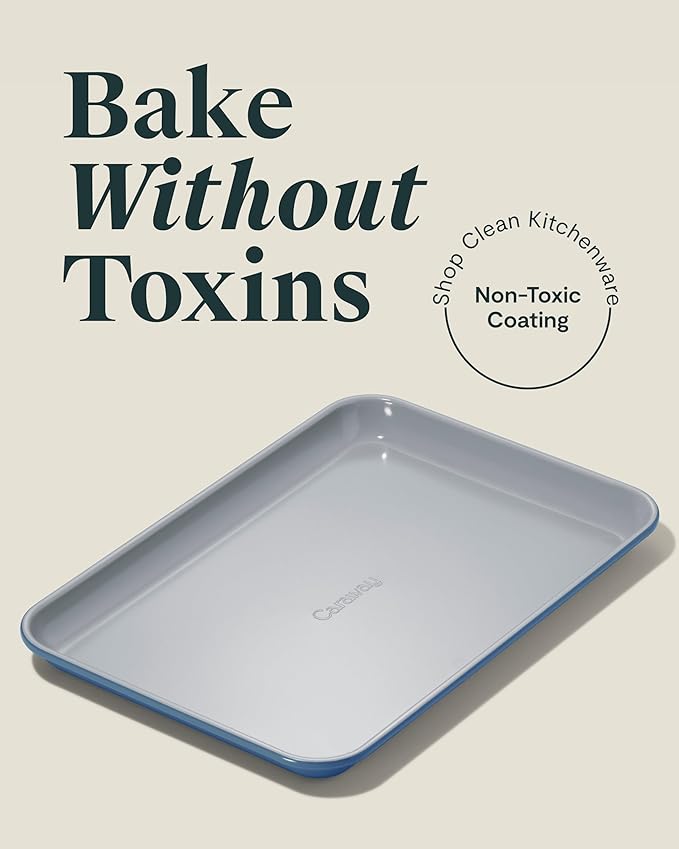 Caraway Nonstick Ceramic Small Baking Sheet (9x13”) – Non-Toxic PTFE &amp PFOA Free – Oven Safe – Aluminized Steel Core – Mini Sheet Pan for Baking Roasting &amp More - Slate