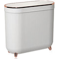 Yatmung Small Bathroom Trash Can with Lid - Slim Decorative Garbage Can - Press-Top Trash Bin for Bedroom Home Office Narrow Space Plastic - 12 Liter Waste Paper Basket - White with Rose Gold Legs