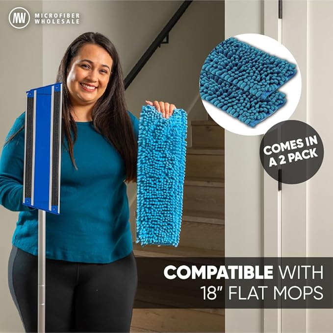 18 Mucho Mop Microfiber Mop System - Mops for Floor Cleaning - Hardwood Floor Mop for Tile Laminate Wood Vinyl Floors | Washable Pads | Dry &amp Wet Mopping
