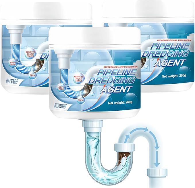 Powerful Pipe Dredging Agent 2026 Upgrade Sink Drain Cleaner Shower Drain Clog Remover Bathroom Shower Pipeline Dredging Agent Fast Acting Toilet Unclogger for Kitchen Bathroom (3PCS)