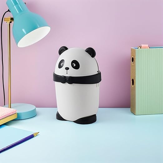 Baluue Lovely Mini Trash Bin - Cartoon Panda Garbage can for Kids Room Small Plastic Wastebasket with Compression Ring 14.96 X 9.25 X 9.25 Inches