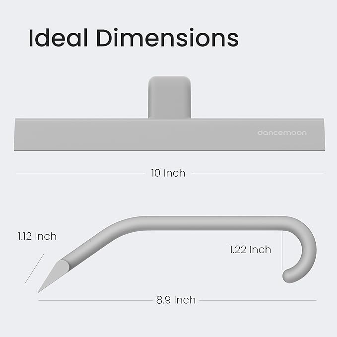 dancemoon JustHang Shower Squeegee for Glass Doors All-in-One Piece Silicone Squeegee with Built-in Hook for Bathroom Window Mirror Tile Wall Car Streak-Free Bathroom Cleaner Tool10 Inch Gray