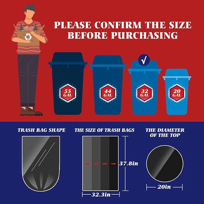 30-33 Gallon 300 Counts Large Trash Bags Black Garbage Bags Large Trash Can Liners for HomeKitchenOfficeAll Purpose Light Residential or Commercial WasteOutdoor Lawn and Leaf Bags
