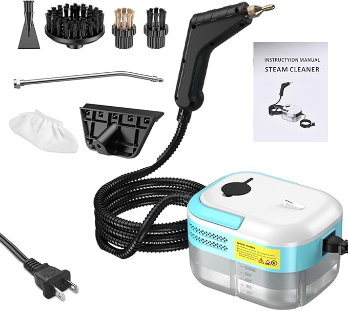 1200W Portable Handheld Steam Cleaner for Car Quick Heat 105℃ High Temperature Machine with 1200ml Water Tank 3 Brush Heads and 7 Accessories Portable for Home (US Plug)