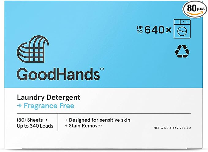 GoodHands Laundry Detergent Sheets – Tough on Stains Gentle on Skin – Travel Size Laundry Detergent Unscented Eco-Friendly &amp Hypoallergenic – 8 Boxes (640 Loads)