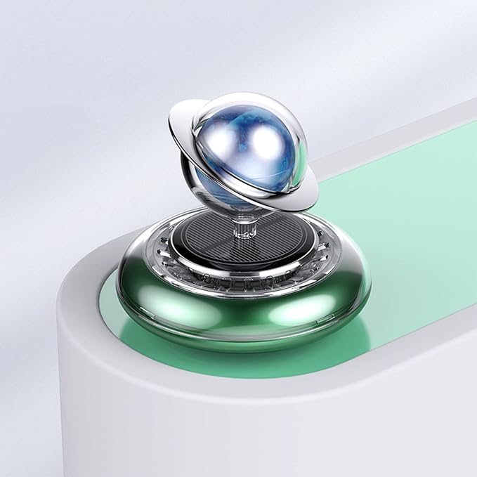 Car Air Fresheners Alloy Solar Energy Rotating Car Diffuser Planet Car Perfume with Long-lasting Aromatherapy Pad Car Decoration Interior Accessories For Car Home Office (Green)