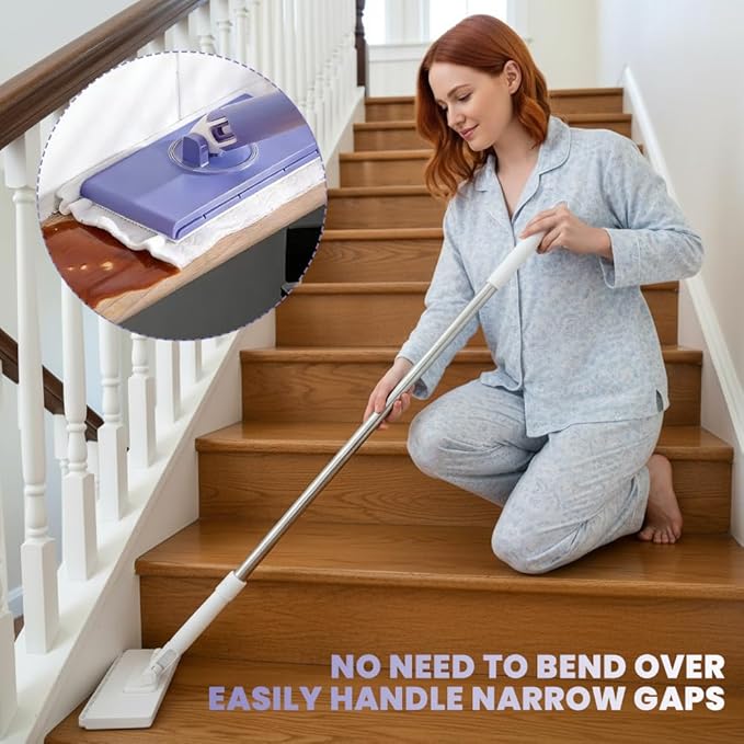 2026 Snap Grip Mini Mop Upgraded with 10 Pads| Zero Touch Hands-Free Cleaning Mop|27.5” &amp 36.5” Adjustable Handle Flat Dust Mop for BathroomCornersWindows|No Wash Wet &amp Dry Use (36.5”Purple