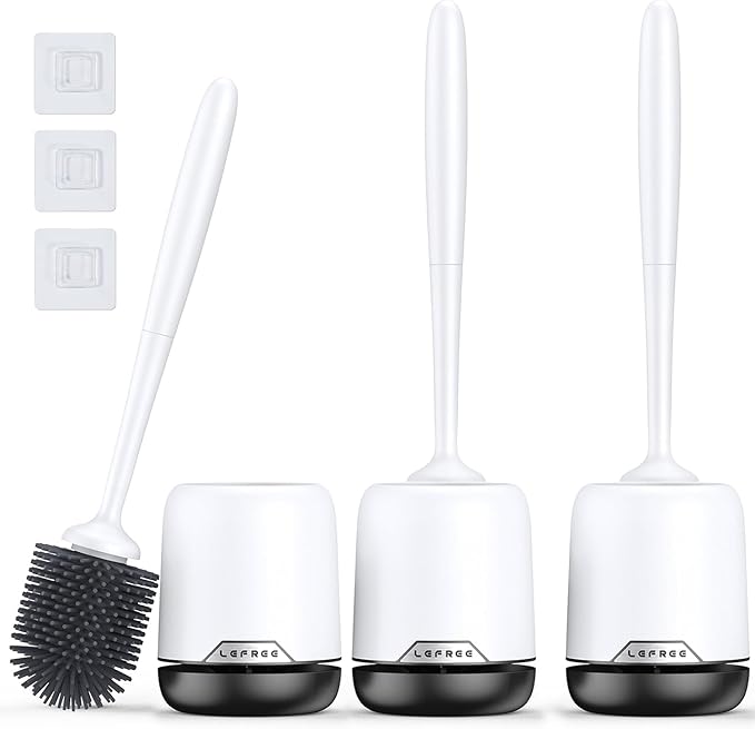 Lefree Toilet Brush Set with Ventilated Holder - 3 Packs Silicone Toilet Bowl Brush - Floor Standing &amp Wall Mounted Scrubber