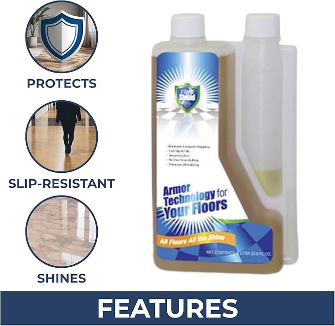 UltraShield Burnishing Formula – Super High Gloss Flooring Protection &amp Enhancement For Commercial and Industrial Floor Tile Wet Look Shine Non Slip Janitorial Supplies (2 x 1 Liter Pack)