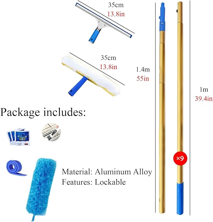 Foldable Extension Pole Clean Window 55 94 177 374 492 Inches Indoor Outdoor High Window Glass Cleaner Tool for Cleaning Solar Panels &amp Ceiling Second Floor Windows wasA1 Count (Pack of 1)