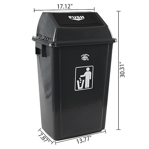 4 Pack Large Swing Top Trash Can 15 Gallon Plastic Garbage Can with Lid for Kitchen Garage Office Grey