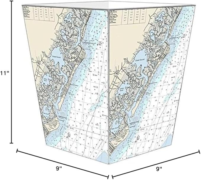 Marye-Kelley-Avalon &amp Stone Harbor New Jersey Nautical Chart Wastepaper Basket Decoupage Wood Decorative Wastebasket for Kitchen Bathroom Bedroom Living Room Handmade Made in The USA