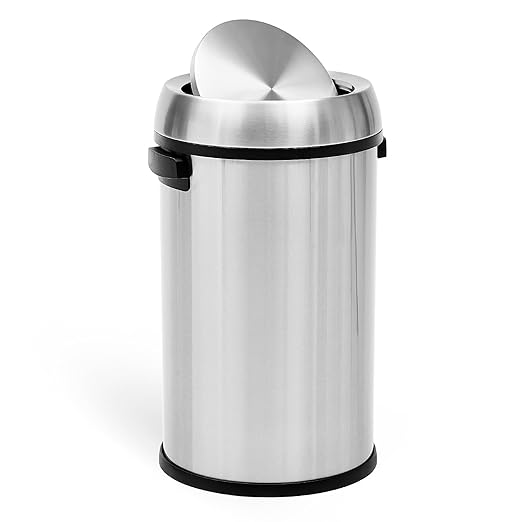 GarveeHome 17 gal/65 L Swing Top Trash Can Stainless Steel Rubbish Bin Commercial Grade Waste Container Round Garbage Can for Outdoor Home Office Restaurant Silver