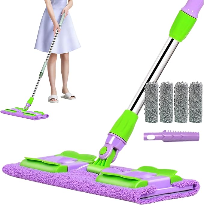 Floor Mop – Adjustable Cleaning Wand Reusable Pad System | 38x15cm Compact Frame with Swivel Mechanism Flexible Washable for Garage Patio Shower Corners Vinyl Marble Living Room